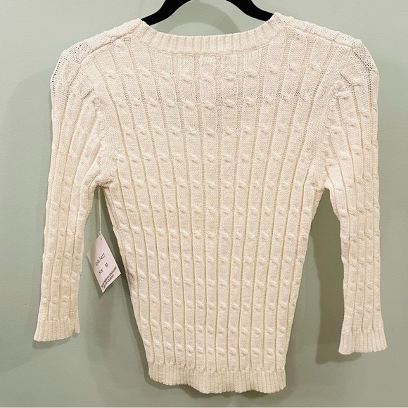 JOSEPH A WOMENS IVORY SCOOP NECK CABLE KNIT SWEATER - RIBBED SLEEVES- SIZE M NWT - Picture 5 of 6